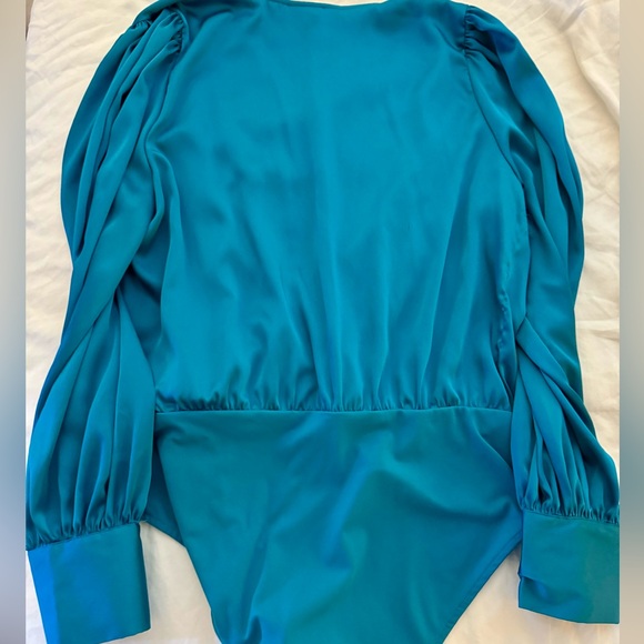 SERGIO HUDSON x Target Teal Cross Over Satin Bodysuit - Picture 4 of 5